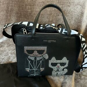 Karl Lagerfeld Black Crossbody Bag with Graphic Design